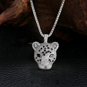 Collar con colgante de cabeza de pantera con diamante cultivado en laboratorio en oro macizo, cadena con dije de animal con incrustaciones de diamantes, joyería de lujo estilo hip hop llamativa, regalo - Product Image 2