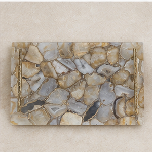 Rectangular Stone <b>Storage</b> Tray With Gold Metal Handles Modern Design Living Room <b>Tabletop</b> Accessory - Product Image 6