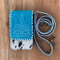 Nouveau point de botte Turquoise daim cuir téléphone pochette sac Western crédit porte-carte téléphone transporteur femmes bandoulière téléphone portable sacs