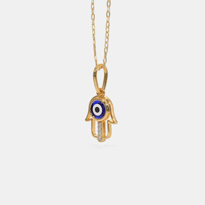 Yellow <b>Gold</b> <b>Hamsa</b> Lab Grown Diamond Pendant <b>Necklace</b> - Product Image 4