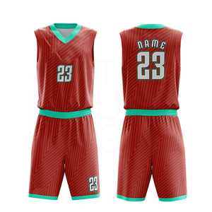 Ensemble de maillots de basket-ball sans manches unisexe Rouge avec bordure verte Impression sublimée Évacuation de l'humidité 100% polyester Coupe athlétique - Product Image 6