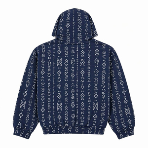 OEM ODM Men's <b>Navy</b> Blue Hoodie Pullover <b>Sweatshirt</b> With Geometric Print And Kangaroo Pocket custom logo - Product Image 2