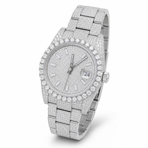 Montre de luxe pour homme en acier inoxydable, ronde, à quartz, avec lunette sertie de diamants et cadran analogique - Product Image 4