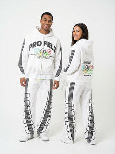 Conjunto Deportivo de Invierno para Hombre al por Mayor con Rayas Blancas, Sudadera con Capucha y Pantalones de Entrenamiento, Talla Grande, 100% Algodón - Product Image 5