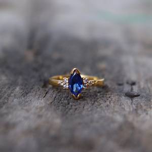 Marquise Blue Sapphire <b>Ring</b> 925 Sterling Silver 14K Gold Plated Engagement <b>Dainty</b> Minimalist Anniversary Gift - Product Image 4