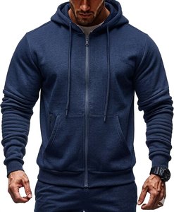 Ensemble de sport décontracté pour homme, personnalisé, automne-hiver, respirant, imperméable, à fermeture éclair, manches longues, à capuche, couleur unie, polaire, design 2 en 1 - Product Image 2