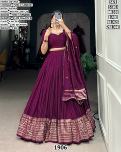 Noor-e-Magenta Lehenga Choli Bhandhani para Mujer, Vestido de Novia Tradicional de Chanderi, Largo hasta el Suelo, Protección Solar, Secado Rápido, Corte Regular - Product Image 3