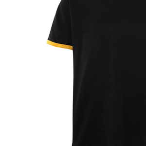 Camiseta Negra de Manga Corta al Por Mayor de Primera Calidad con Ribete Amarillo en Contraste, Cuello Redondo, Corte Regular, Color Sólido Informal - Product Image 3