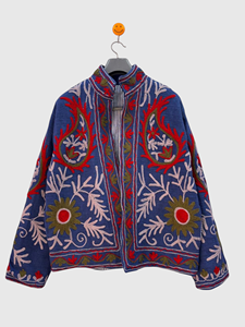 Veste à col mandarin brodée à la main avec des motifs floraux, manches longues, taille plus, en coton, pour adulte, style Prairie Chic, à porter en automne - Product Image 1