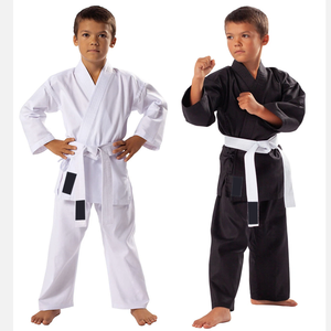 Kids Karate Gi Uniform White/Black with Stretch 100% Cotton Lightweight Design and <b>Free</b> White Belt - Product Image 1