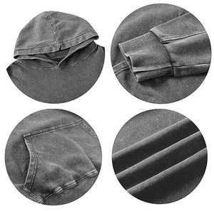 High Quality Custom Acid Wash Hoodie Heavyweight Stone Washed Drop Shoulder <b>Thick</b> Hooded With Kangaroo Pocket For Men Breathable - Product Image 3