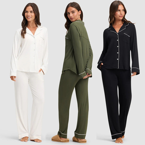 Ensemble de pyjama personnalisé en gros pour femme – Vêtements de nuit confortables en coton doux à manches longues – Tenue décontractée - Product Image 4