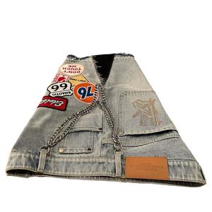 Men's Patchwork Denim Shorts Vintage Washed Streetwear Jean Shorts Graphic Badge Embroidery <b>Hip</b> Hop Loose Fit Custom Logo OEM - Product Image 2