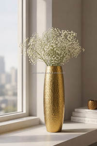 Vase sphérique en métal brossé doré satiné – Vase globe moderne à profil bas pour la présentation sur table basse et les intérieurs de bureau - Product Image 5