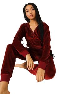 Women's Custom Logo Zip-Up Drawstring Hoodie Jogger Velour Two-Piece Casual Loungewear Spring Fashion Sweatsuit Set Tracksuits - Product Image 5