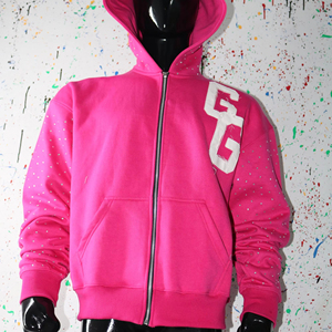 เสื้อฮู้ดดี้สีชมพู GG ซิป ผ้าฝ้าย 100% สำหรับผู้ชาย ใส่ในฤดูหนาว - Product Image 1