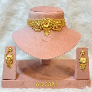 Conjunto de collar y pendientes con forma de flor chapados en oro de 24 quilates para mujer, joyería clásica de moda para bodas, A-23317 - Product Image 5