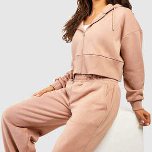 High Quality Polyester/Cotton Tech Fleece Breathable Casual Women Tracksuit Hoodie Crop Pullover 2 Piece <b>Sets</b> - Product Image 3