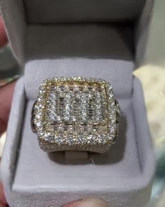 Luxury men's 18K Solid <b>Gold</b> <b>Cocktail</b> <b>Ring</b> Heart Cut Diamond Pave Setting Micro Insert Statement Jewelry Gift - Product Image 2