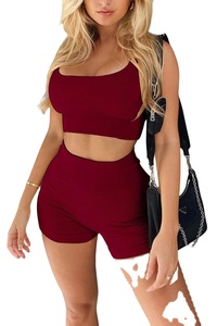 Fabricant Nouveau Design Couleur Unie Femmes Shorts Ensemble Femmes Manches Courtes et Shorts Ensemble T-shirt Décontracté Deux Pièces Ensemble - Product Image 2