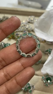 Natural <b>Emerald</b> & Diamond Sterling 925 <b>Silver</b> Handmade <b>Ring</b> - Product Image 1