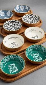 Round Metal <b>Serving</b> Plate With Floral Pattern Color Enamel Bohemian Design <b>Gold</b> Trim - Product Image 4