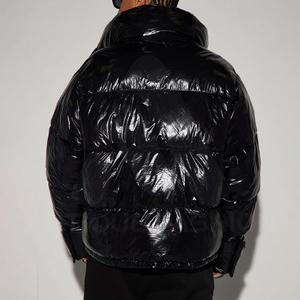 Veste matelassée unisexe à col montant brillant et capuche, style décontracté, haute qualité, vente en gros, vestes gonflées personnalisées toutes tailles - Product Image 3