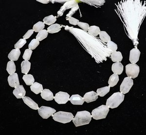 AAA White Rainbow Moonstone Faceted Nugget <b>Beads</b> 7-8 MM Rainbow Moonstone Nugget <b>Beads</b> 10 Inch White Moonstone Tumble Gemstone - Product Image 1