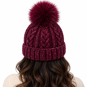 Bonnet d'hiver tricoté pour femme de haute qualité avec pompon coloré, revers côtelé, logo brodé personnalisé, casquette tendance, fournisseur B2B en gros - Product Image 2