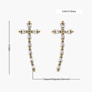 Modernos Pendientes de Cruz con Diamantes de Laboratorio Baguette en Oro de 14K, 0.40CTW, Elegantes Pendientes Religiosos, Joyería Fina para Mujer, Regalo - Product Image 2