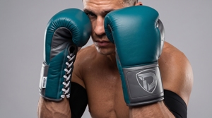 Dumela Genuine Leather Boxing Gloves Teal with <b>White</b> <b>Laces</b> and Logo Patch - Product Image 2