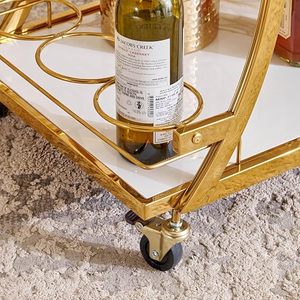 Carrito de Bar Metálico con Acabado Dorado, Carrito Rodante para Bebidas, Carrito de Servicio de Bebidas de Lujo, Mueble de Bar Contemporáneo para el Hogar, Elegante Bar Dorado - Product Image 5