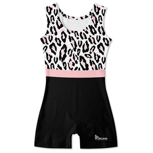 Justaucorps de danse sans manches pour filles Relevo, imprimé léopard, bordure rose, matière Spandex/Polyester, impression numérique, pour enfants, tenue de scène - Product Image 1