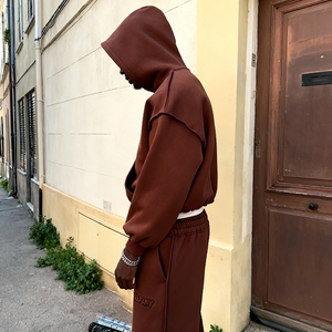 ชุดวอร์มผู้ชายสำหรับฤดูหนาว ผ้าฟลีซพิมพ์ลาย หนานุ่ม กันลม มีฮู้ด ผ้าฝ้าย 100% เสื้อฮู้ดแบบสวมหัว กางเกงวอร์มขายาว - Product Image 4