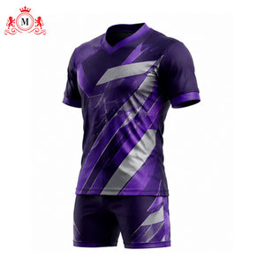 Conjunto de camiseta y pantalones cortos de fútbol para hombre, morado, sublimado, transpirable, 100% poliéster, uniforme de fútbol para adulto, sin costuras, con detección de aguja - Product Image 6
