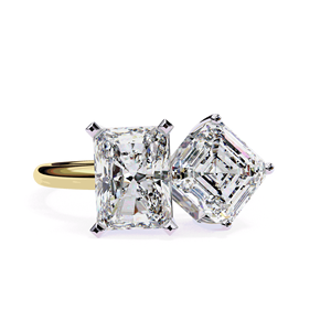 แหวนเพชร E Color Lab grown Diamond Toi Et Moi สำหรับผู้ชายและผู้หญิง ทรง Radiant Emerald Cut ทองคำแท้ 18K แบบสี่ขา ตัวเรือนแบบ Bypass Jewelry Band - Product Image 2