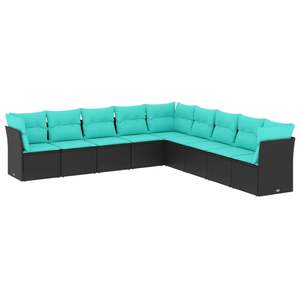 Juego de sofás de patio de ratán sintético negro de 9 piezas con cojines, muebles elegantes para exteriores - Product Image 2