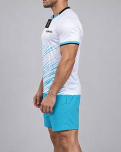 Maillot de football pour homme CLAW INTL, blanc et bleu rayé, col en V, manches longues, évacuation de l'humidité, séchage rapide, antibactérien, respirant - Product Image 5