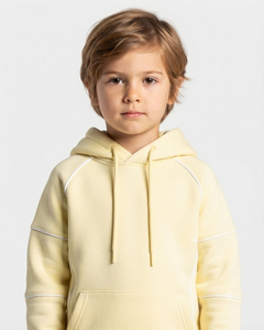 Custom Contrastline Yellow <b>Oversized</b> Kids Boys Tracksuit Set Cotton Fleece Hoodie & Wide Leg <b>Sweatpants</b> OEM & ODM Manufacturer - Product Image 5