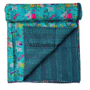 Juego de Edredón Reversible de Algodón Orgánico con Patrón Kantha Hecho a Mano, Transpirable para Todas las Estaciones, Ecológico, Diseño Vintage, para Hogar y Hotel - Product Image 1