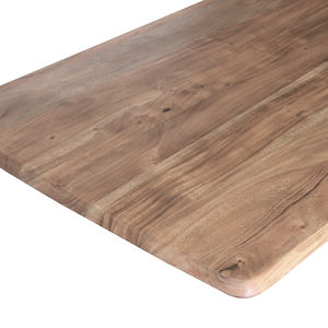 Table à manger moderne et durable en bois d'acacia massif de forme carrée avec finition naturelle, pieds en métal industriels Gemini, fonction pliable - Product Image 6