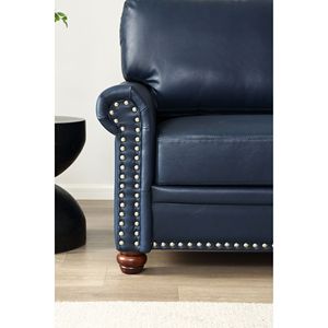 Navy Blue Faux Leather Single Seat <b>Sofa</b> Chair with Wood <b>Leg</b> <b>for</b> Living Room - Product Image 4