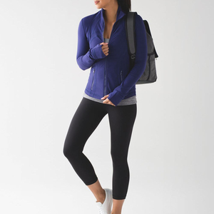 Women's Blue Fleece <b>Zip</b>-<b>Up</b> <b>Jacket</b> Sporty Stand Collar Breathable Knitted Lightweight Autumn Wear - Product Image 2