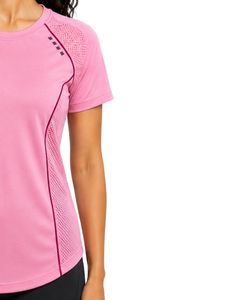 Customized <b>Women</b> Pink Quick Dry Sports T Shirt Breathable <b>Mesh</b> Panel Running Gym Workout Yoga Activewear Athletic Tee <b>Top</b> - Product Image 4
