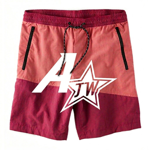 Shorts de bain pour hommes à blocs de couleur avec cordon de serrage à la taille, séchage rapide, logo avant, style décontracté, 100% polyester - Product Image 1