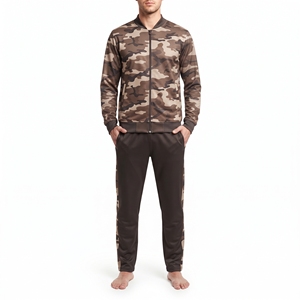 Conjunto deportivo de camuflaje sublimado para hombre, chaqueta deportiva con cremallera y pantalones a juego, para gimnasio, entrenamiento, correr, fitness y atletismo. - Product Image 1