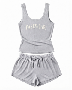 Ensemble short et débardeur rayé pour femme, en coton mélangé extensible doux, sans manches, pour la plage et l'été, logo personnalisable - Product Image 1