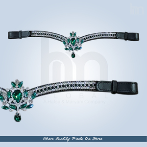 Couronne de luxe en cristal vert émeraude à 5 rangs, en forme de V, pour fronture de cheval, en cuir rembourré personnalisé, faite à la main, élégante, pour dressage - Product Image 5