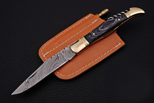 UA Supplies Custom Logo Industrial Grade Damascus Drop Point Folding <b>Knife</b> Black Wood <b>Handle</b> EDC Camping Survival Pocket <b>Knife</b> 1 - Product Image 5