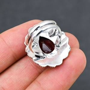 Hot Selling LAB-CREATED Red <b>Garnet</b> Silver Plated Beautiful Pear Cut Gemstone <b>Ring</b> Handmade Wedding Party Jewelry - Product Image 3